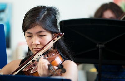 violin setting on top of piano keys